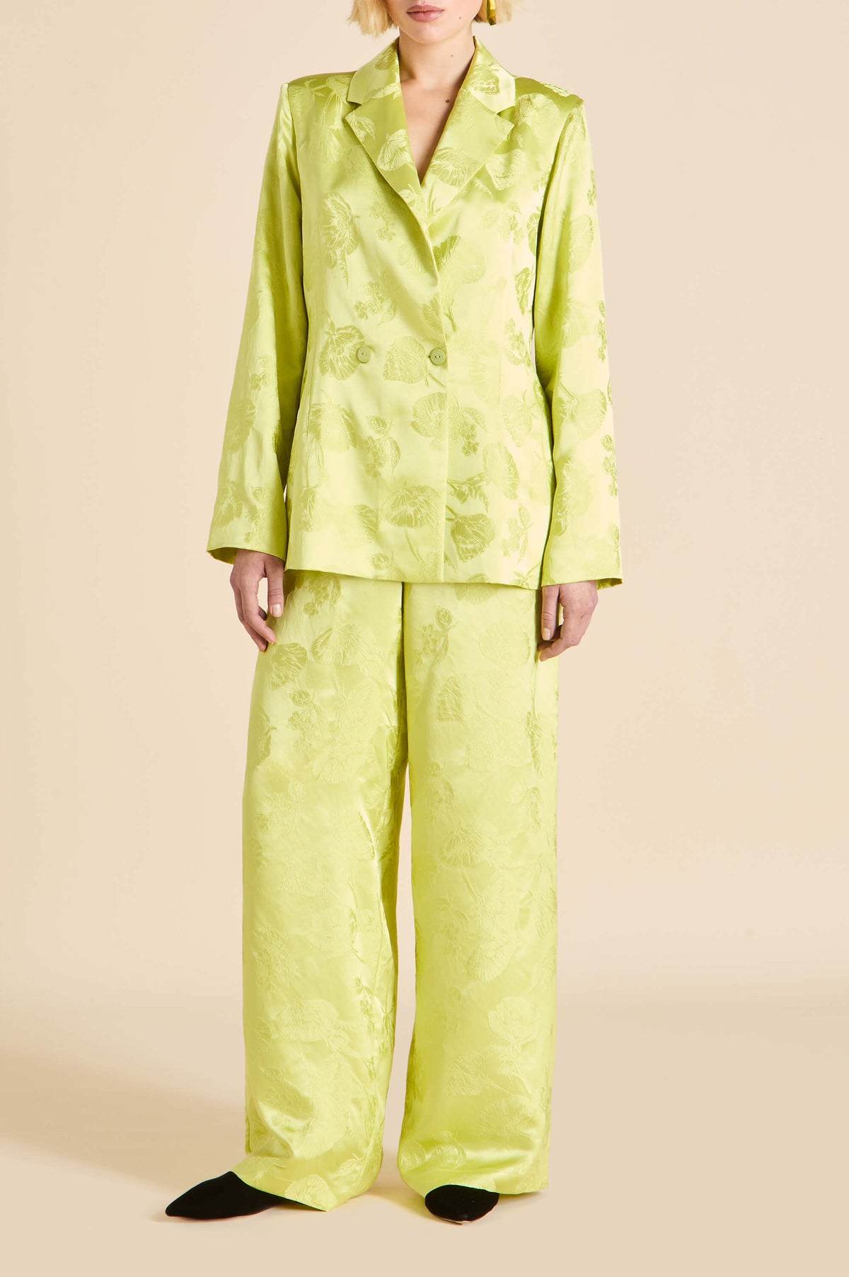Bianca Ludovica Green Floral Pajamas in Silk Jacquard