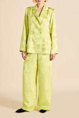 Bianca Ludovica Green Floral Pajamas in Silk Jacquard