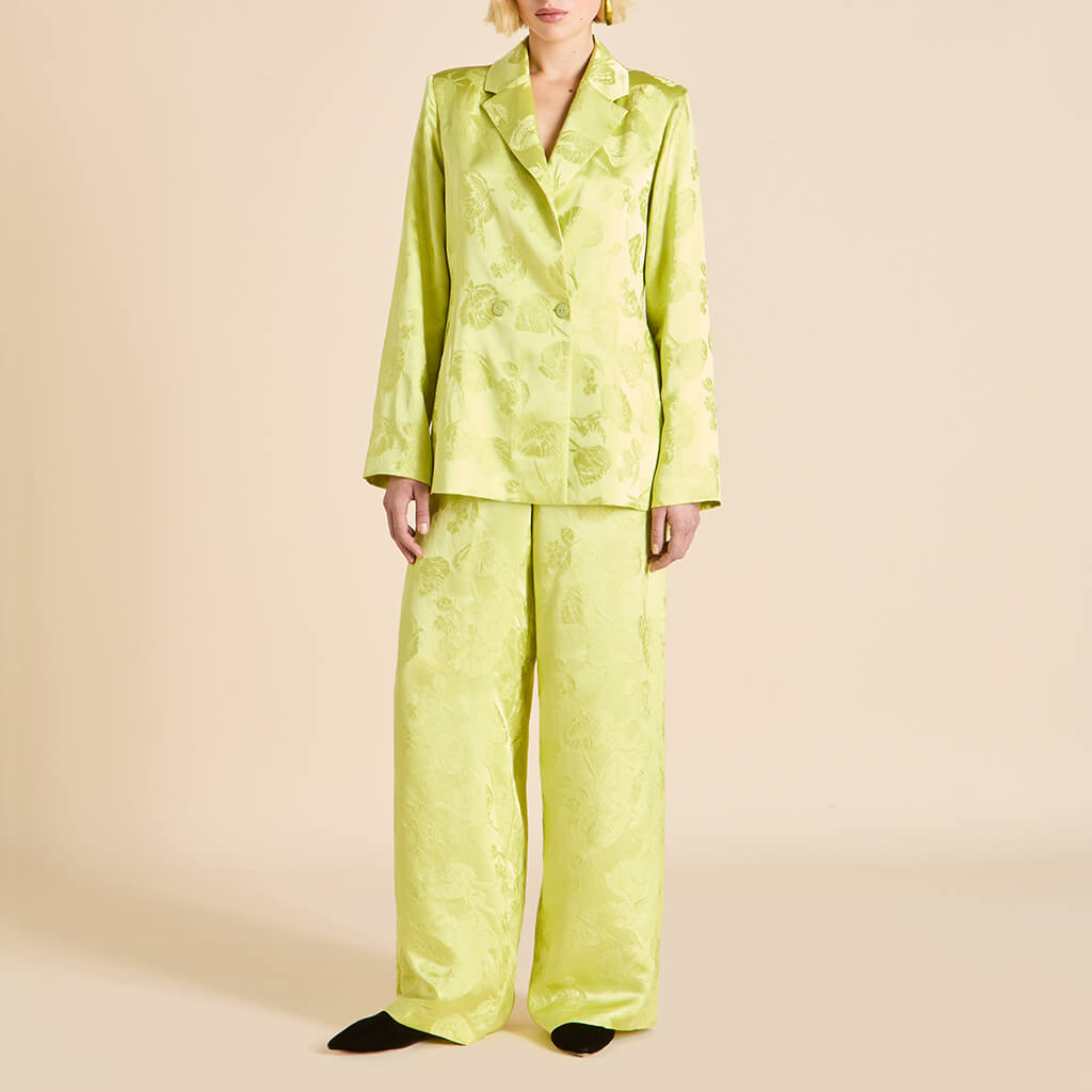 Bianca Ludovica Green Floral Pajamas in Silk Jacquard
