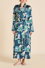 Capability Giotto Blue Plate Robe in Silk Satin