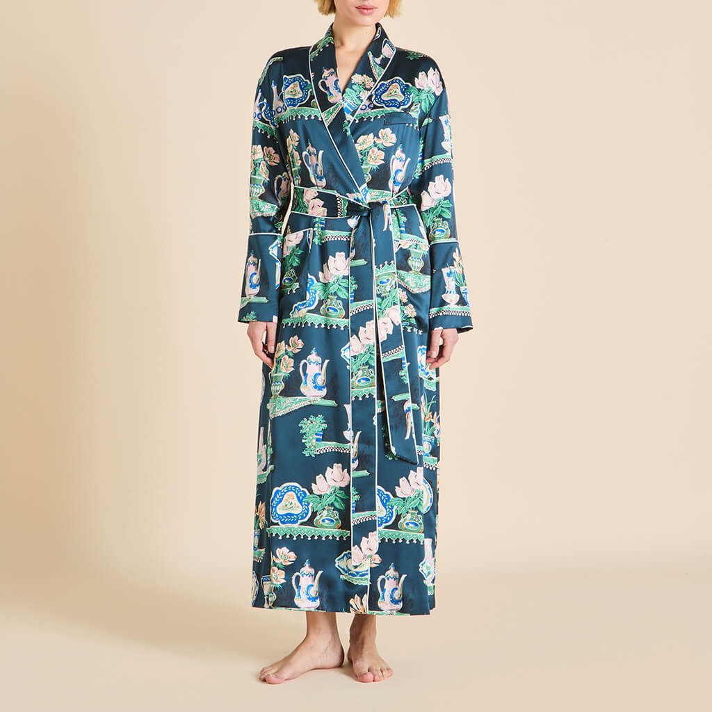 Capability Giotto Blue Plate Robe in Silk Satin