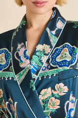 Capability Giotto Blue Plate Robe in Silk Satin