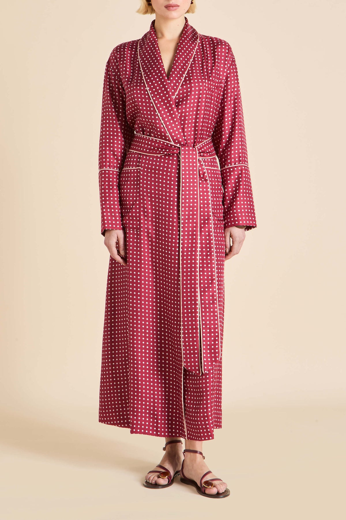 Capability Palazzo Burgundy Polka Dot Robe in Silk Twill