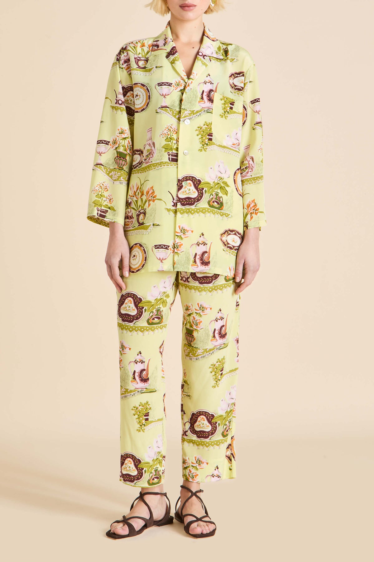 Casablanca Aulenti Green Plate Pajamas in Silk Crêpe de Chine