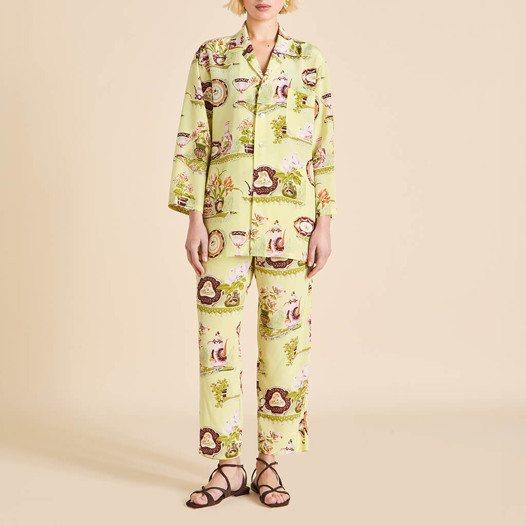 Casablanca Aulenti Green Plate Pajamas in Silk Crêpe de Chine