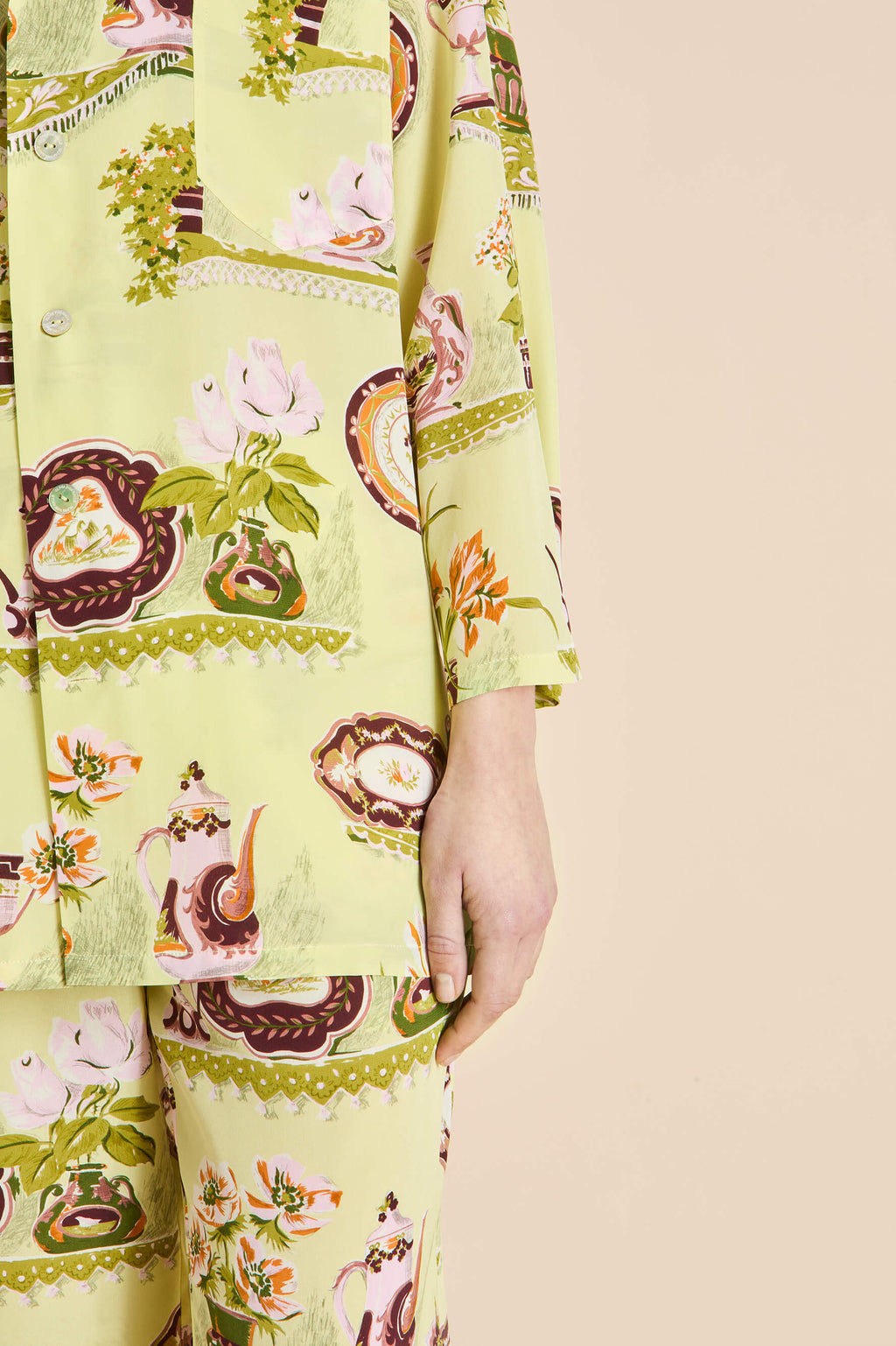 Casablanca Aulenti Green Plate Pajamas in Silk Crêpe de Chine