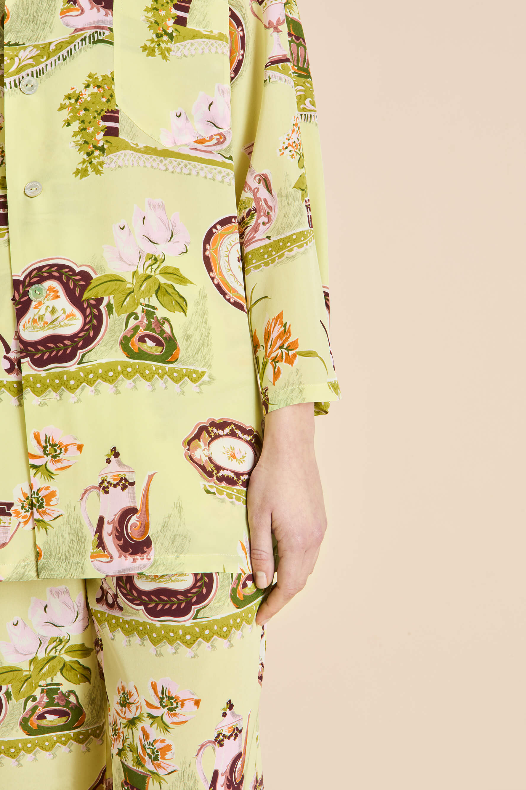 Casablanca Aulenti Green Plate Pajamas in Silk Crêpe de Chine