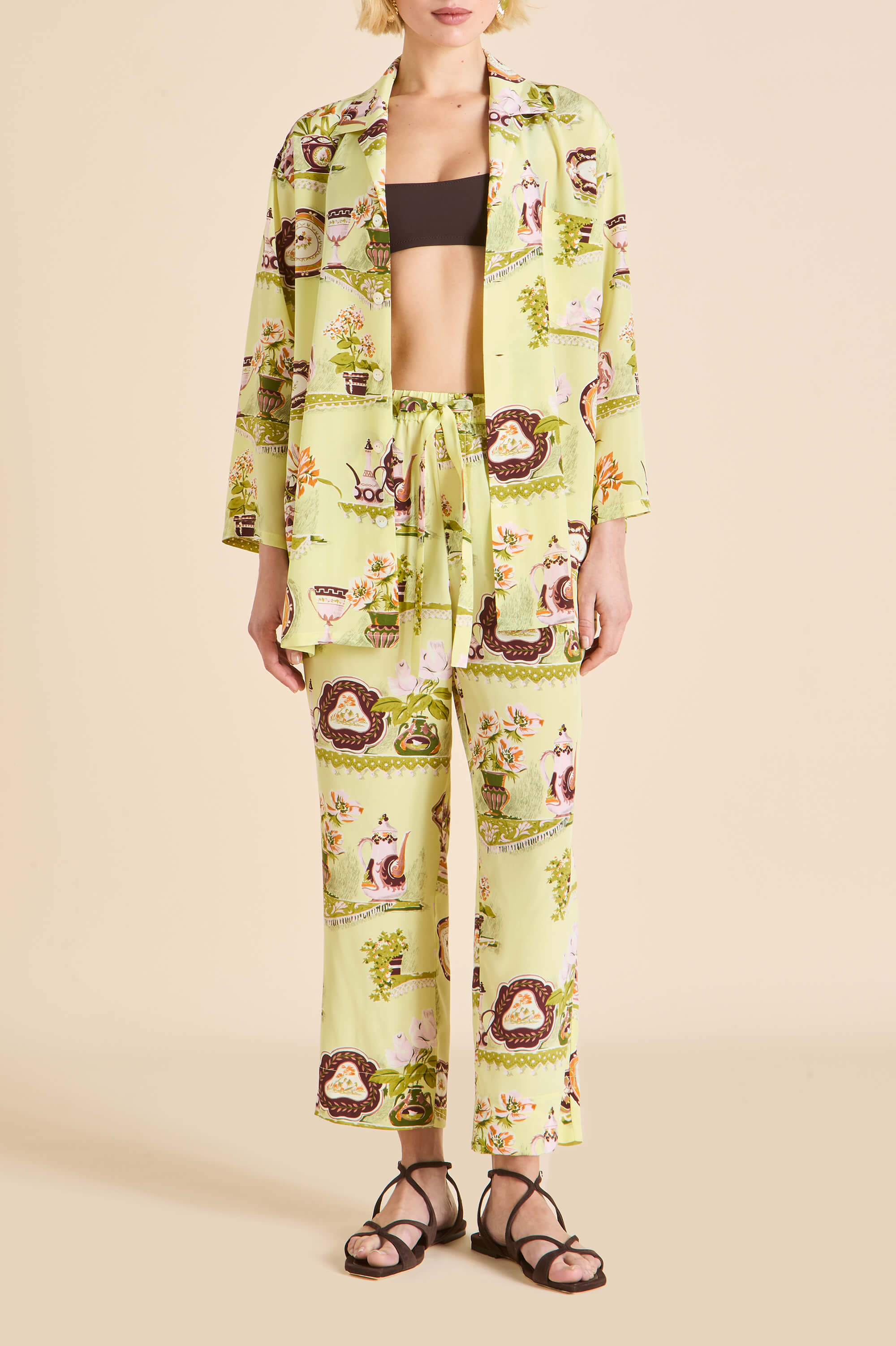 Casablanca Aulenti Green Plate Pajamas in Silk Crêpe de Chine