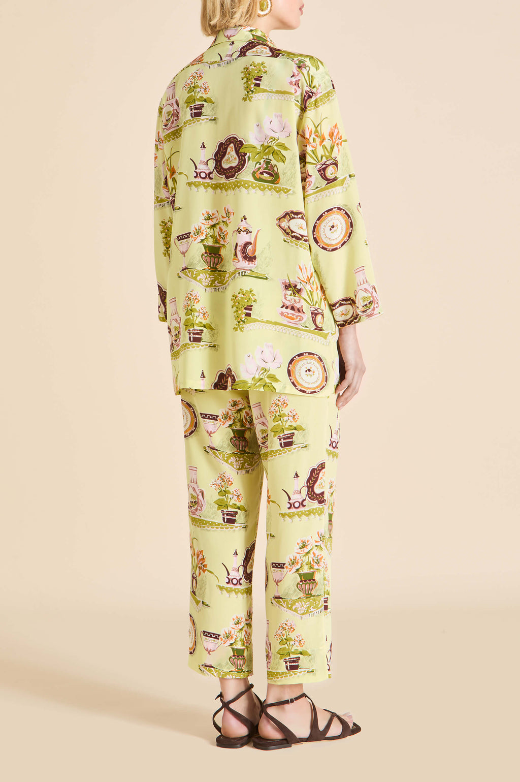 Casablanca Aulenti Green Plate Pajamas in Silk Crêpe de Chine