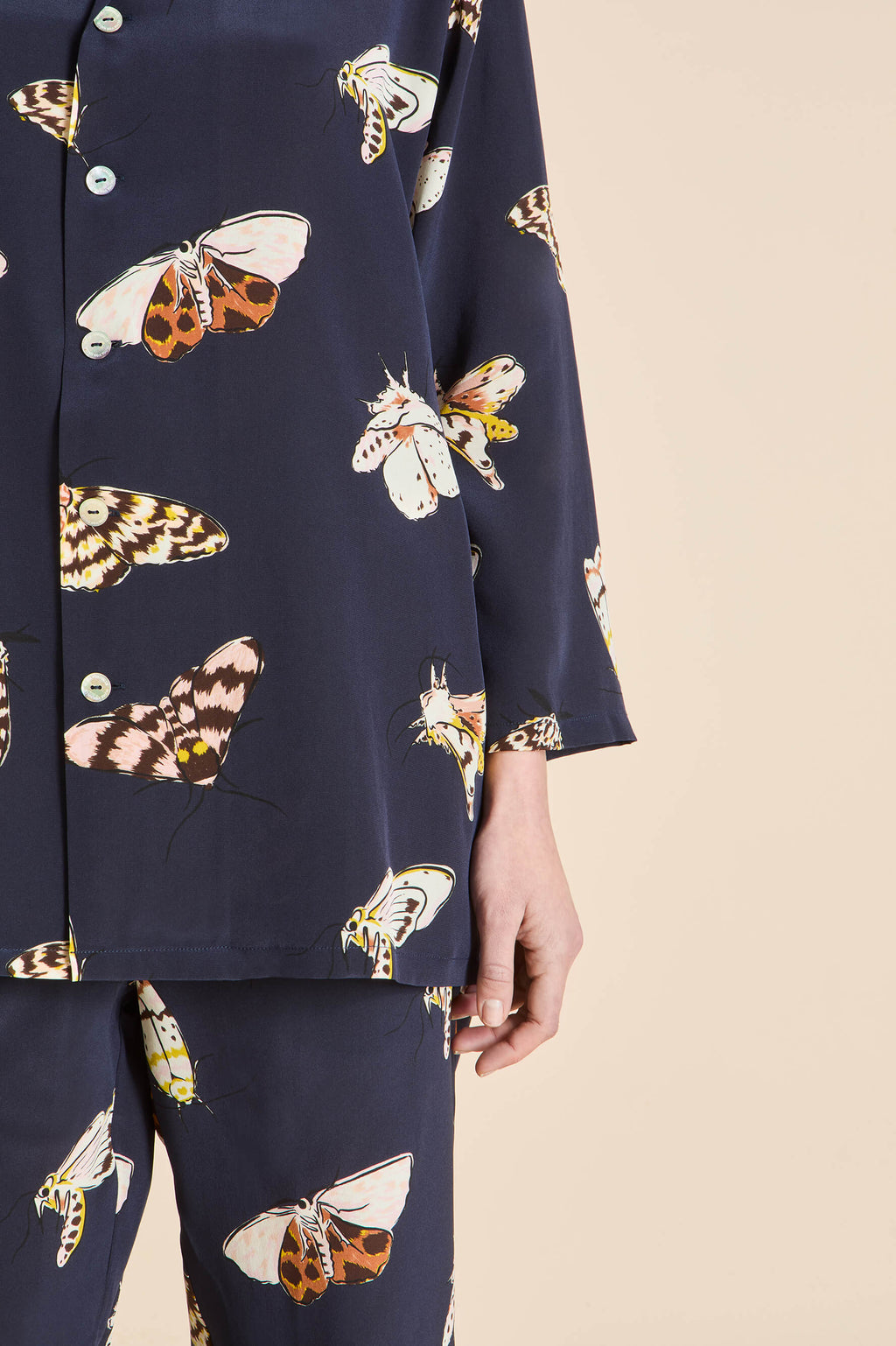Casablanca Notte Navy Moth Pajamas in Silk Crêpe de Chine