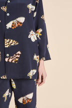 Casablanca Notte Navy Moth Pajamas in Silk Crêpe de Chine