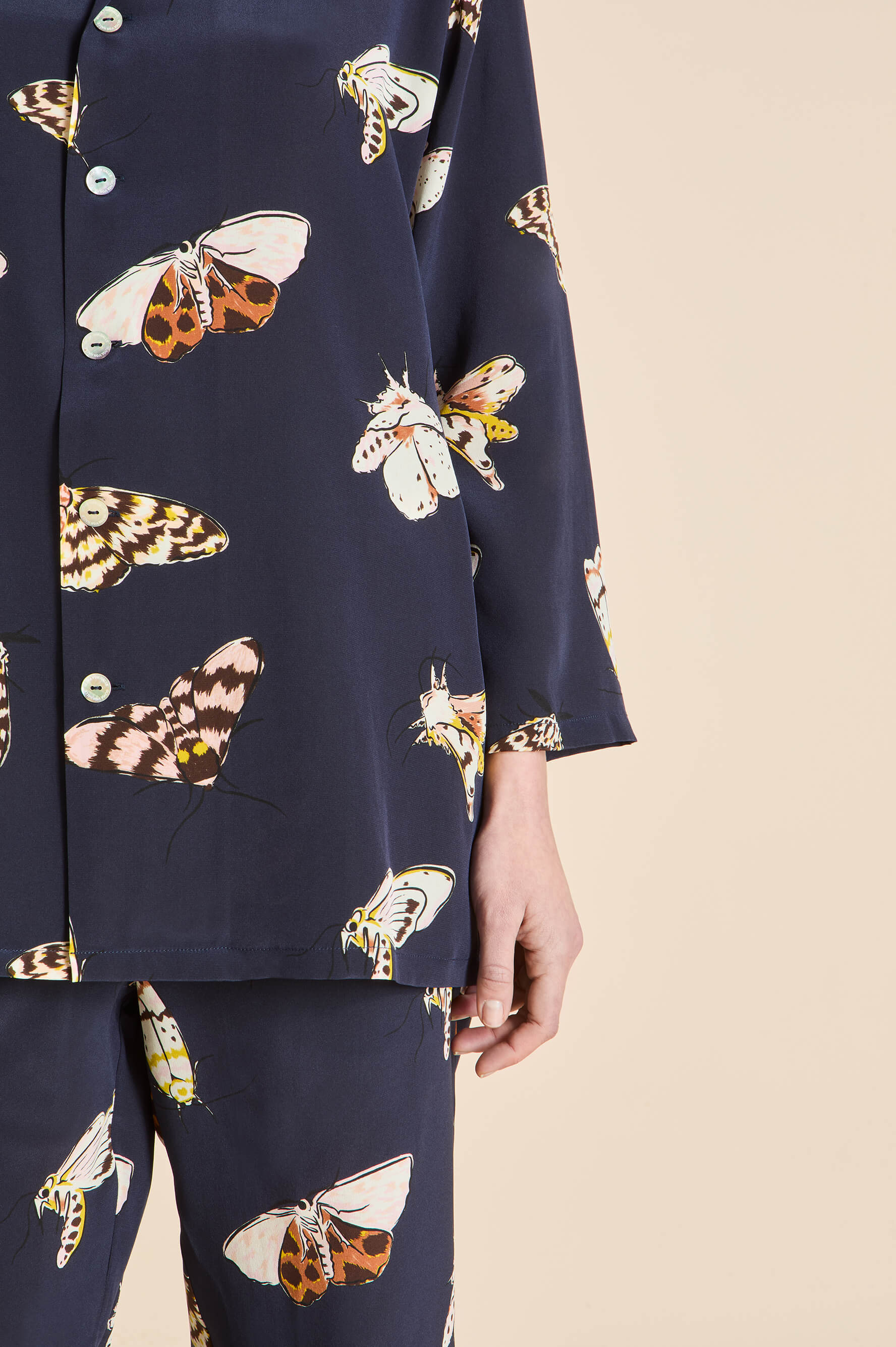 Casablanca Notte Navy Moth Pajamas in Silk Crêpe de Chine