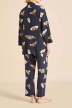 Casablanca Notte Navy Moth Pajamas in Silk Crêpe de Chine