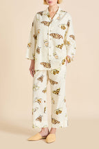 Casablanca Opaline Cream Moth Pajamas in Cotton-Silk