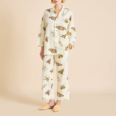 Casablanca Opaline Cream Moth Pajamas in Cotton-Silk