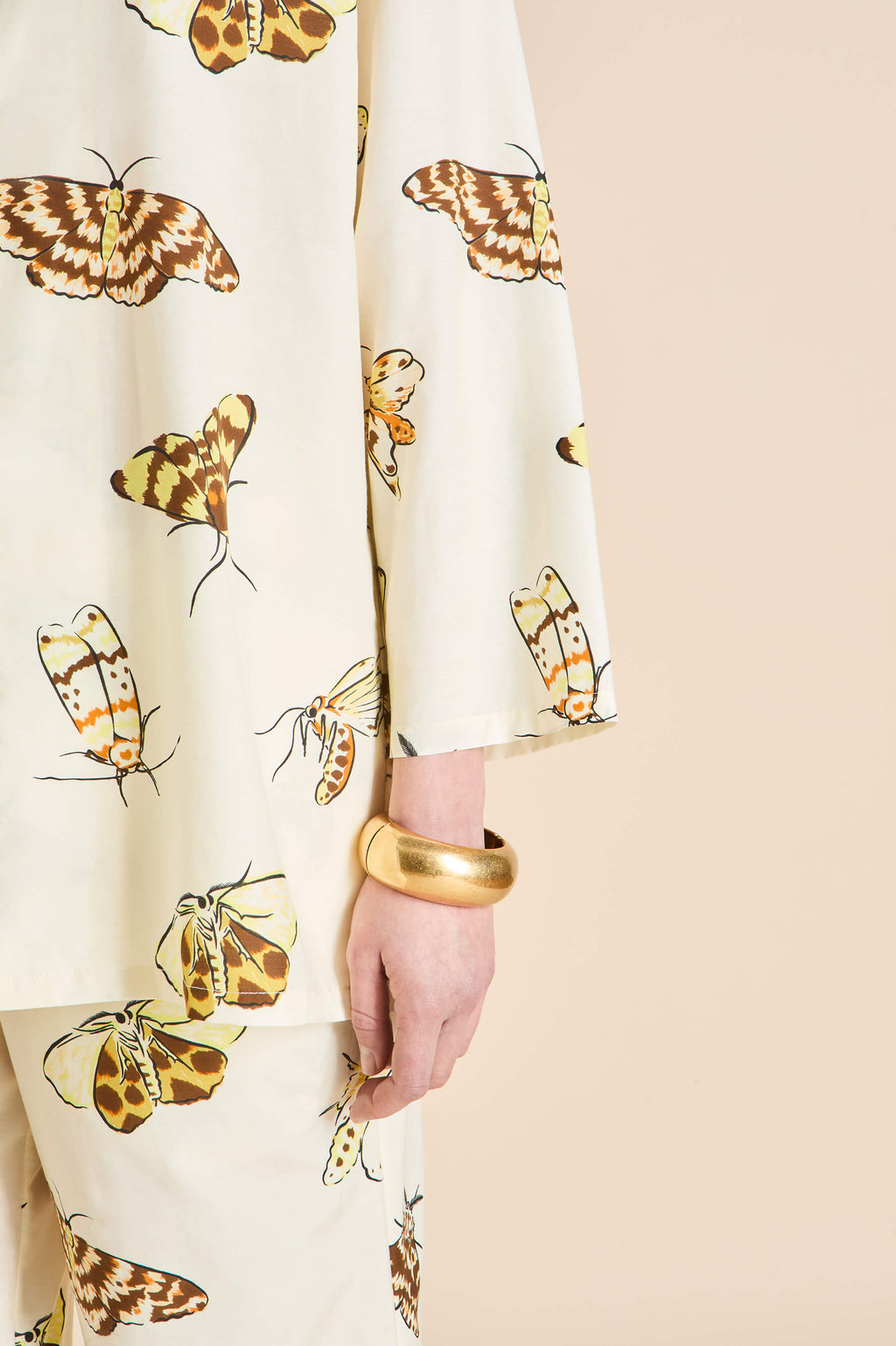 Casablanca Opaline Cream Moth Pajamas in Cotton-Silk