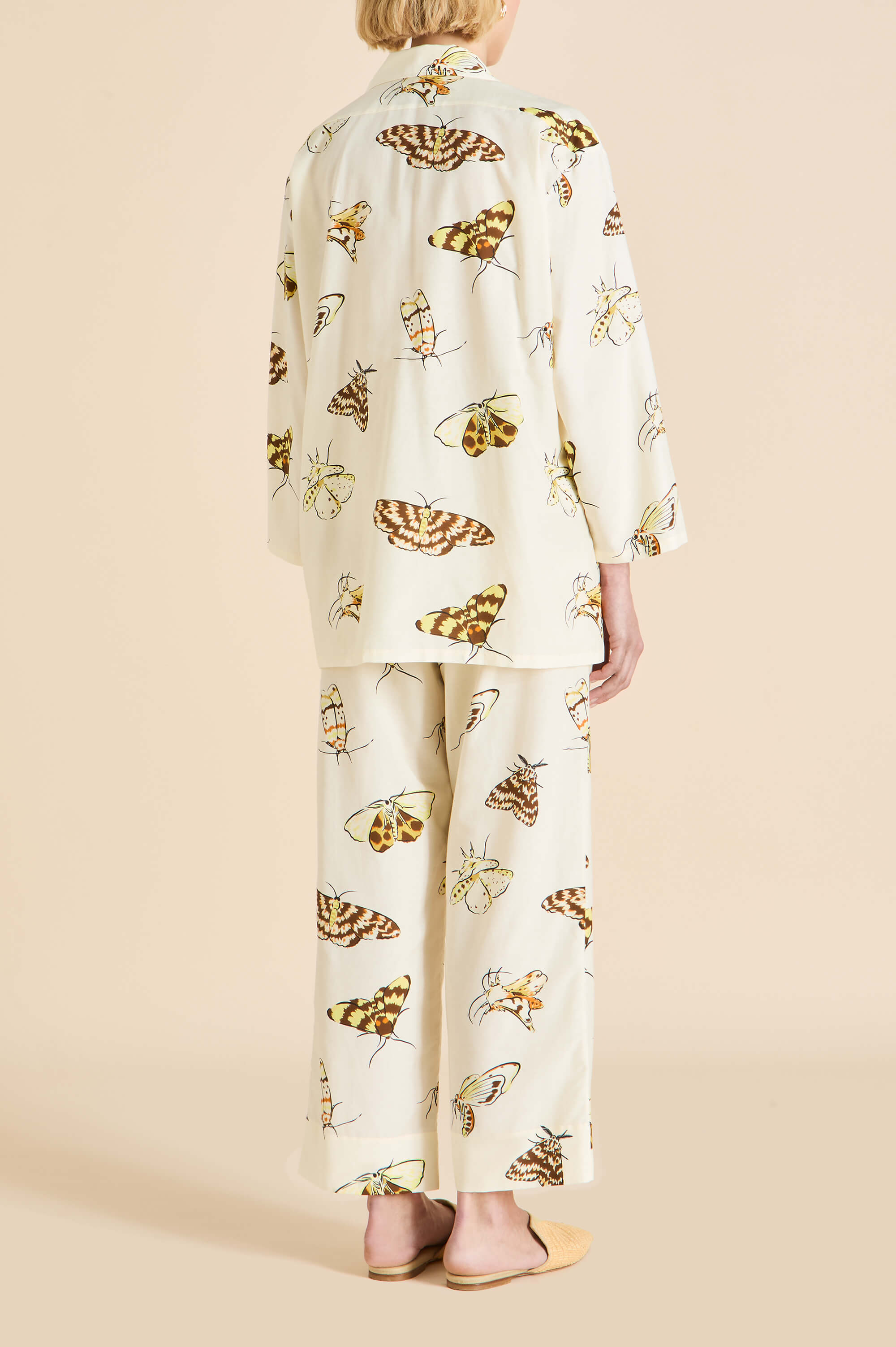 Casablanca Opaline Cream Moth Pajamas in Cotton-Silk