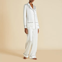 Coco Ivory Jet Black Pajamas in Silk Satin