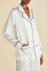 Coco Ivory Jet Black Pajamas in Silk Satin