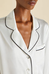 Coco Ivory Jet Black Pajamas in Silk Satin