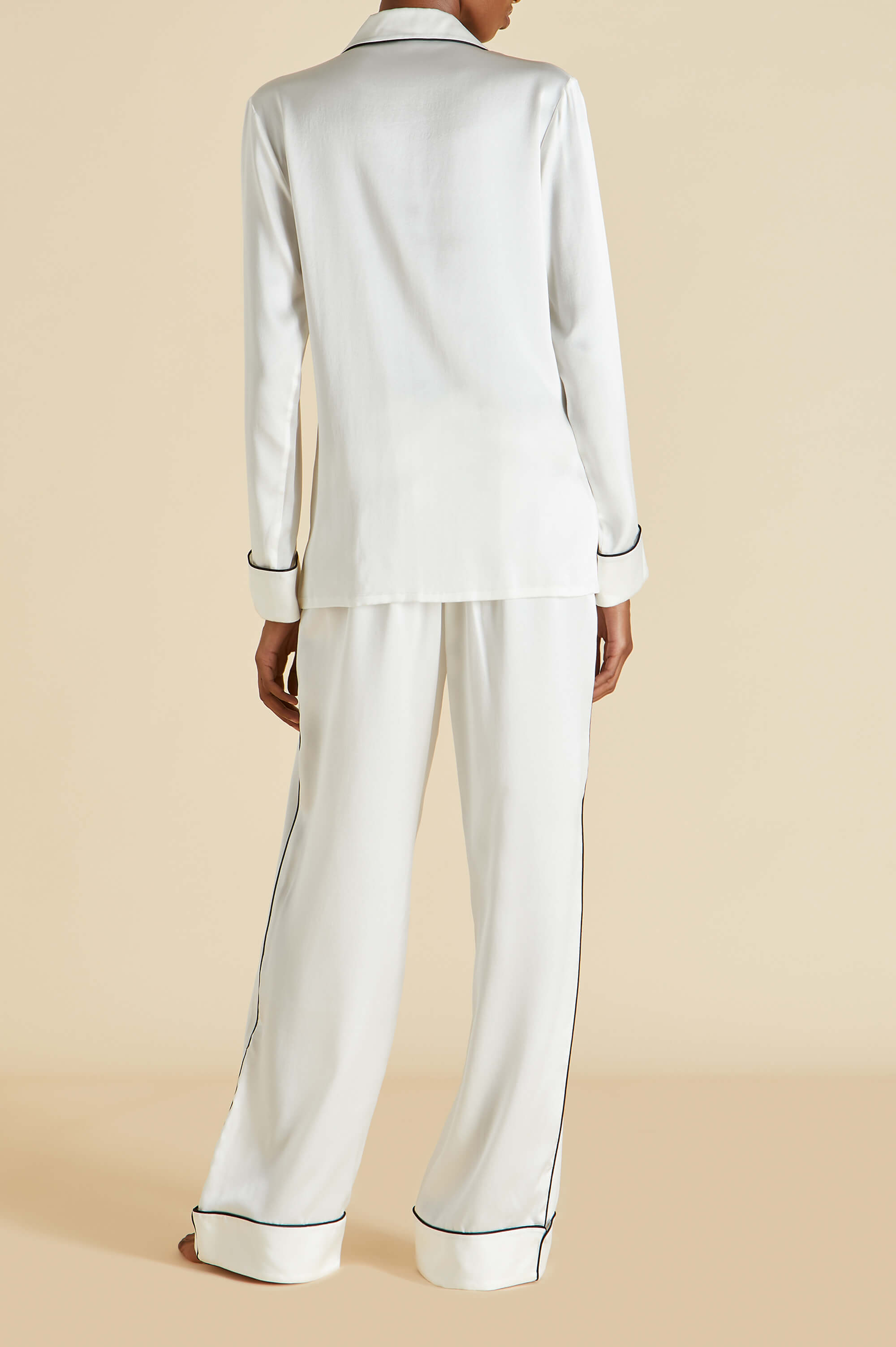 Coco Ivory Jet Black Pajamas in Silk Satin