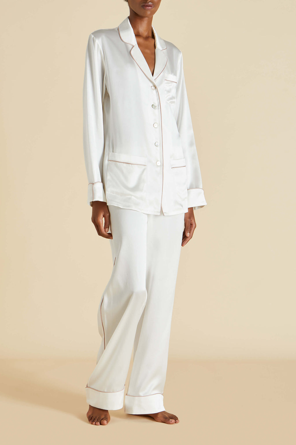Coco Ivory Oyster Pajamas in Silk Satin