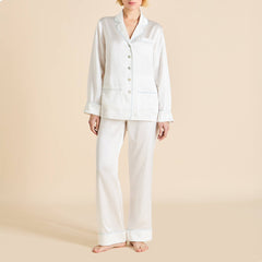 Coco Ivory Powder Blue Pajamas in Silk Satin