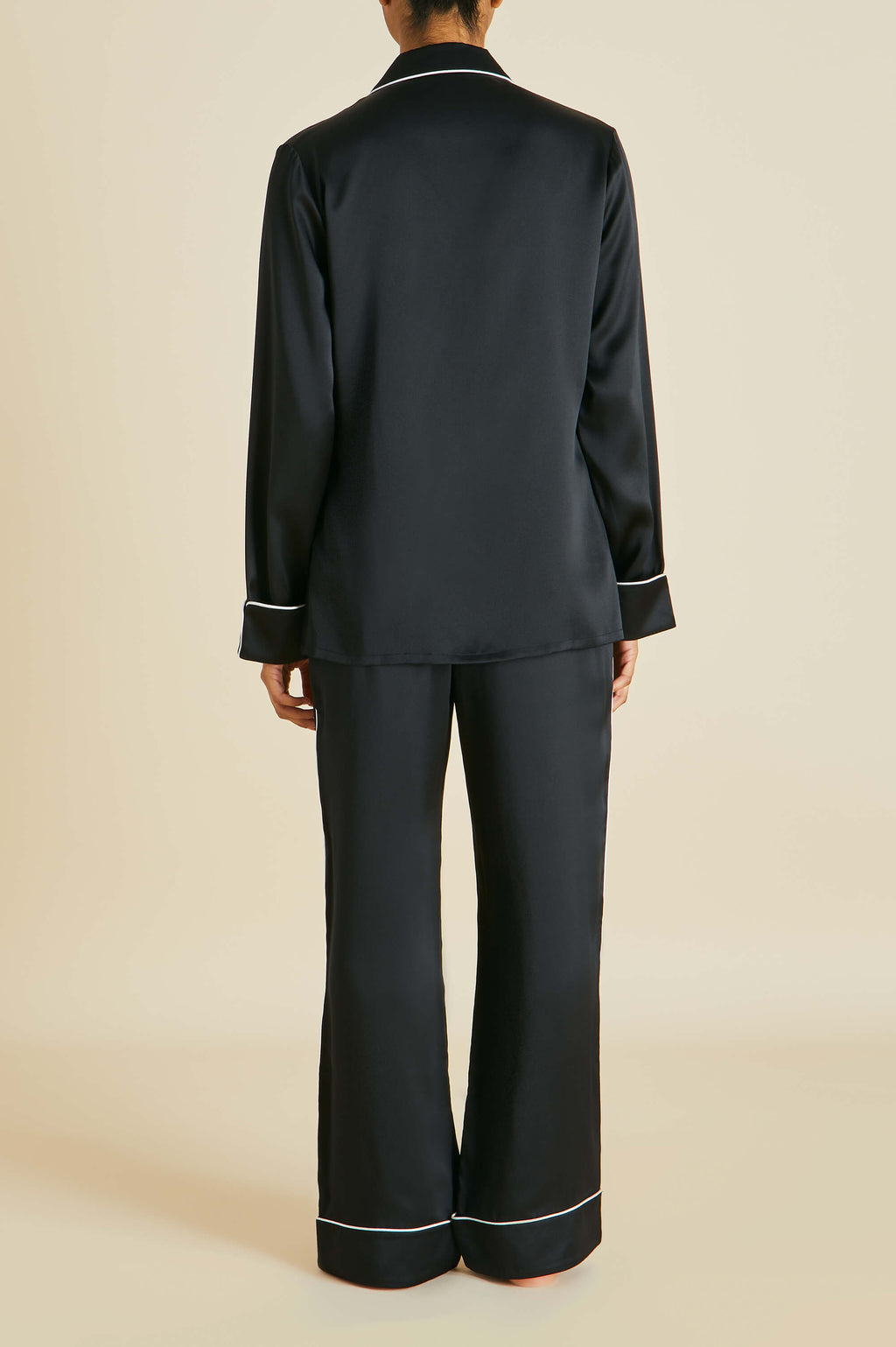 Coco Jet Black Pajamas in Silk Satin