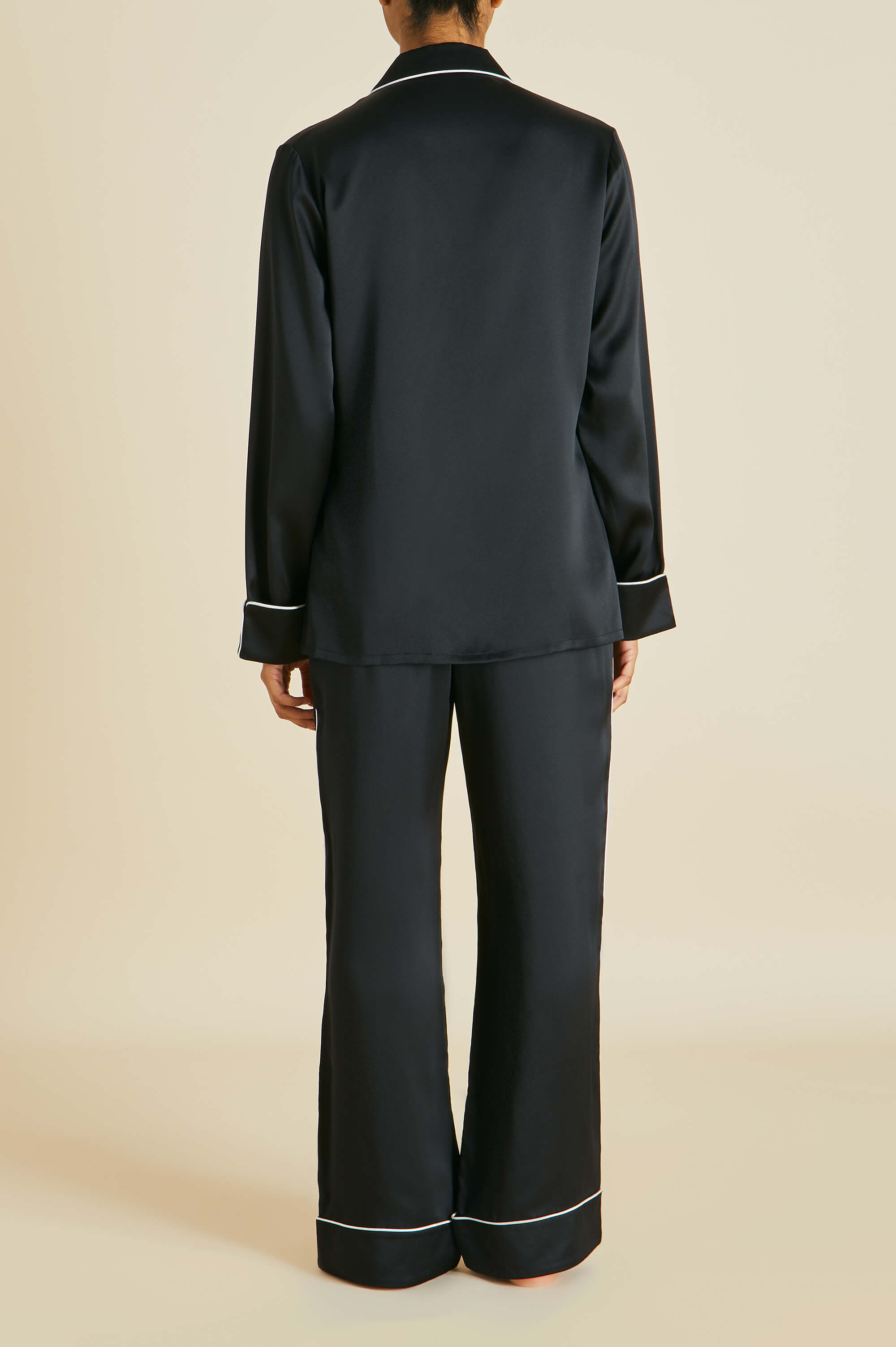 Coco Jet Black Pajamas in Silk Satin
