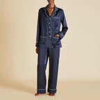 Coco Navy Pajamas in Silk Satin