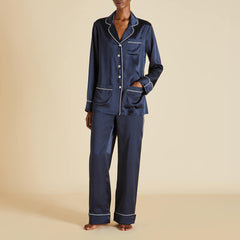 Coco Navy Pajamas in Silk Satin