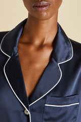 Coco Navy Pajamas in Silk Satin