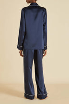 Coco Navy Pajamas in Silk Satin