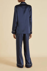 Coco Navy Pajamas in Silk Satin