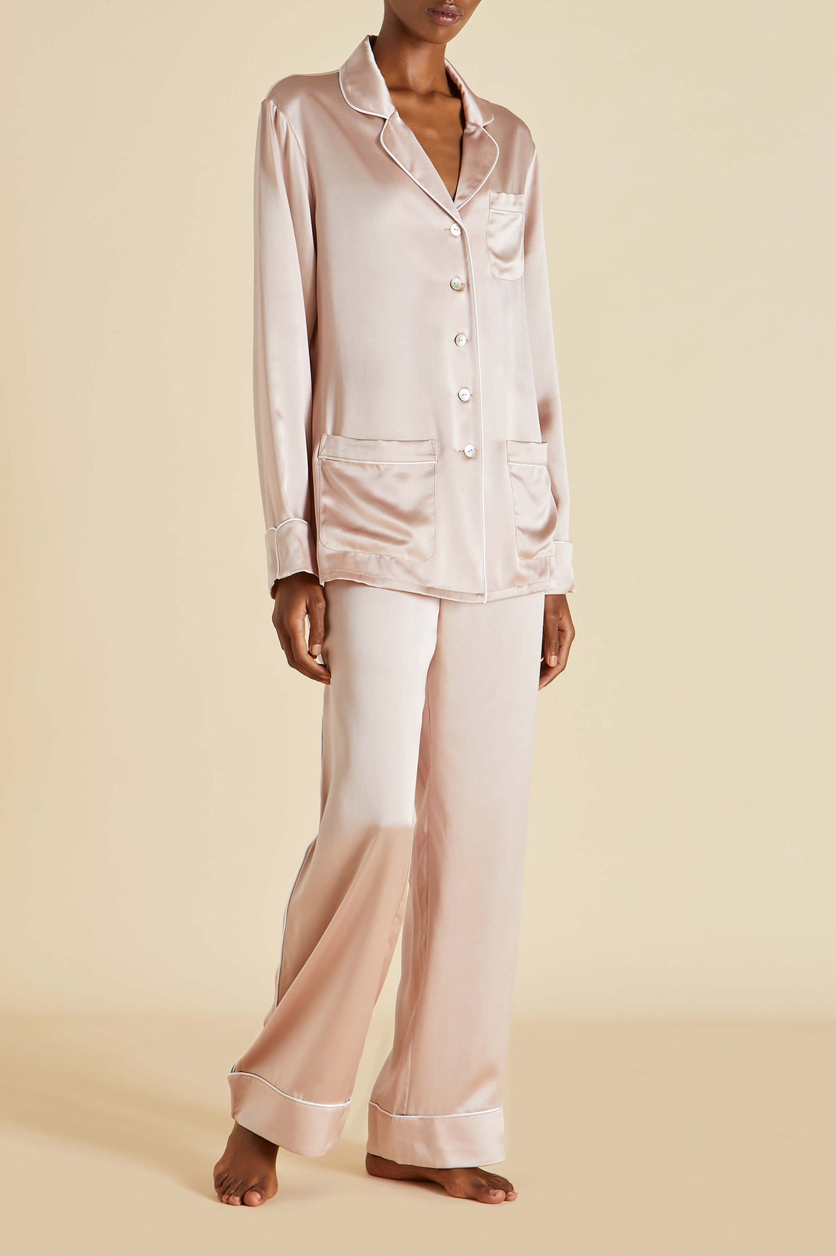 Coco Oyster Ivory Pajamas in Silk Satin
