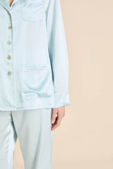 Coco Powder Blue Ivory Pajamas in Silk Satin