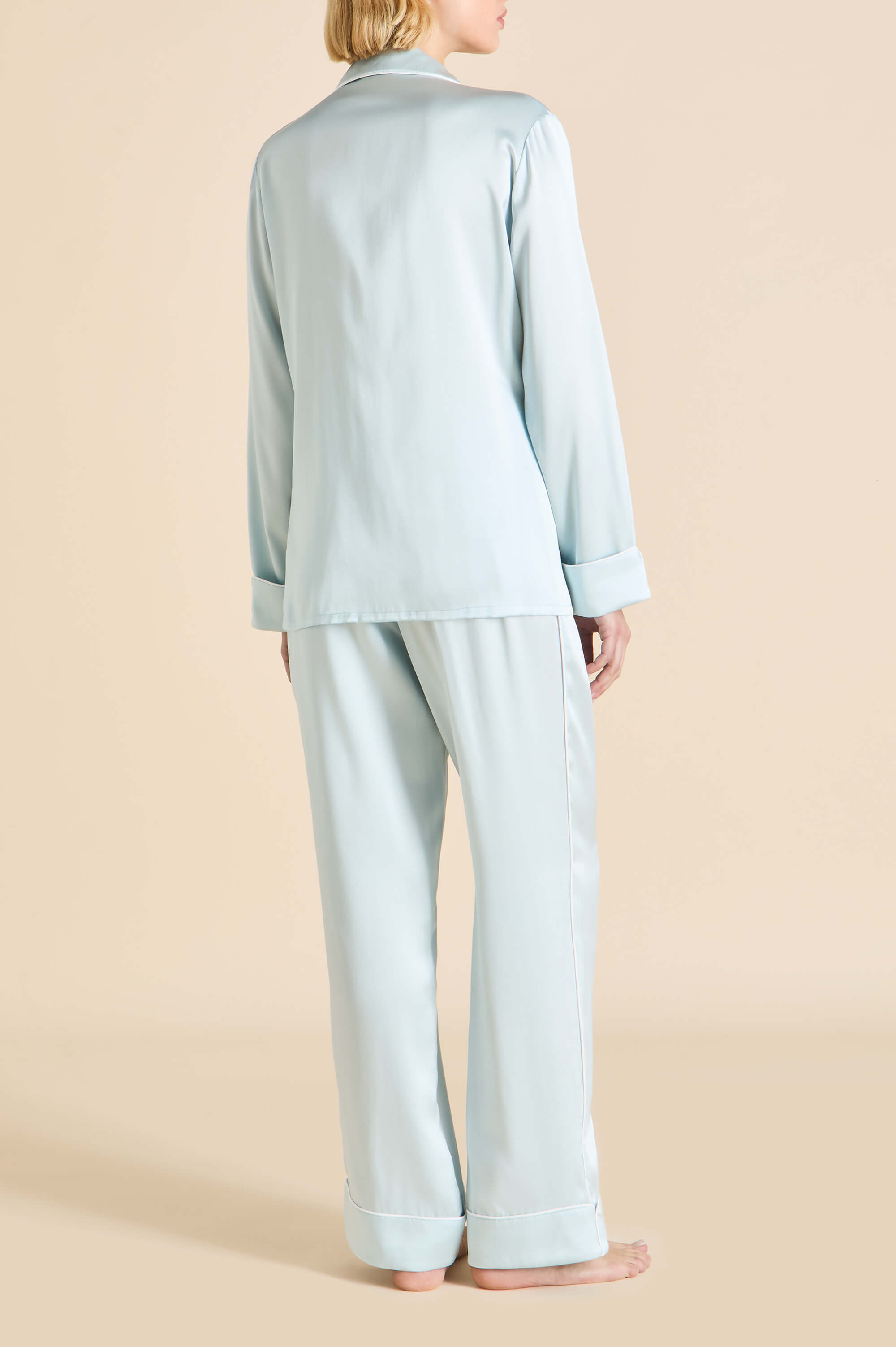 Coco Powder Blue Ivory Pajamas in Silk Satin