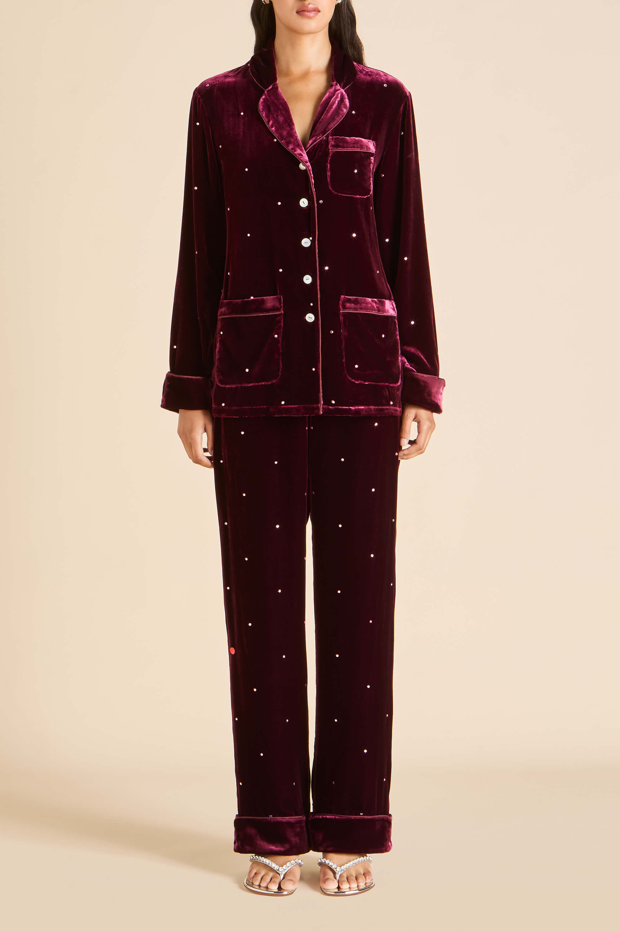 Coco Ritzy Red Crystal Pajamas in Silk Velvet