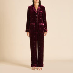 Coco Ritzy Red Crystal Pajamas in Silk Velvet