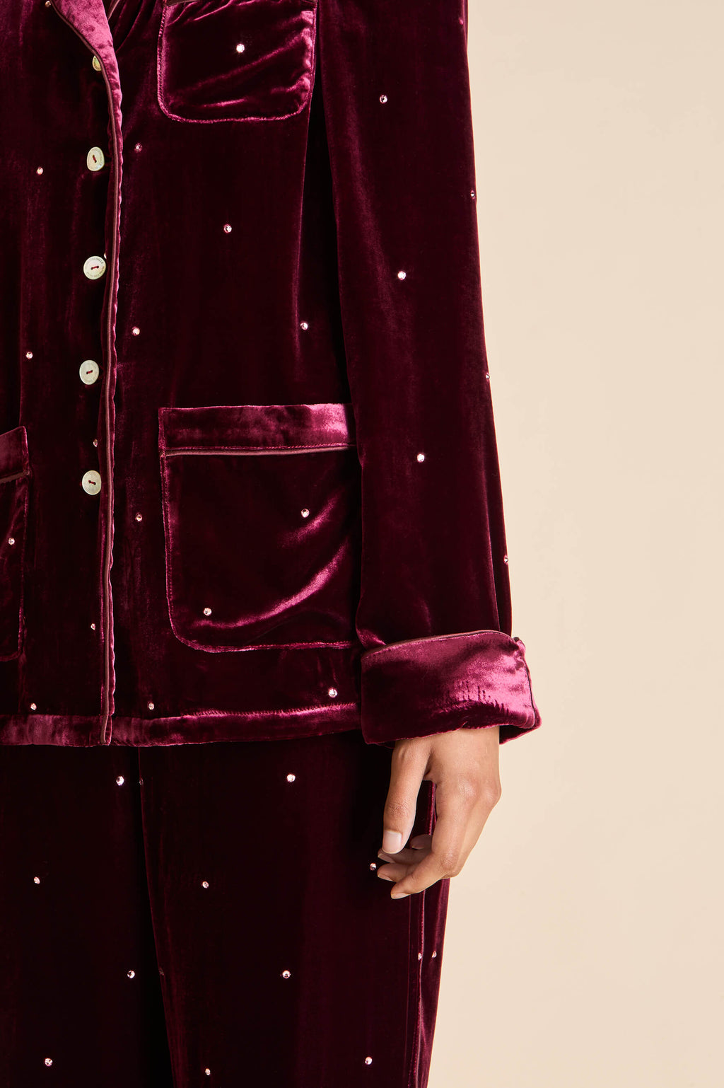 Coco Ritzy Red Crystal Pajamas in Silk Velvet