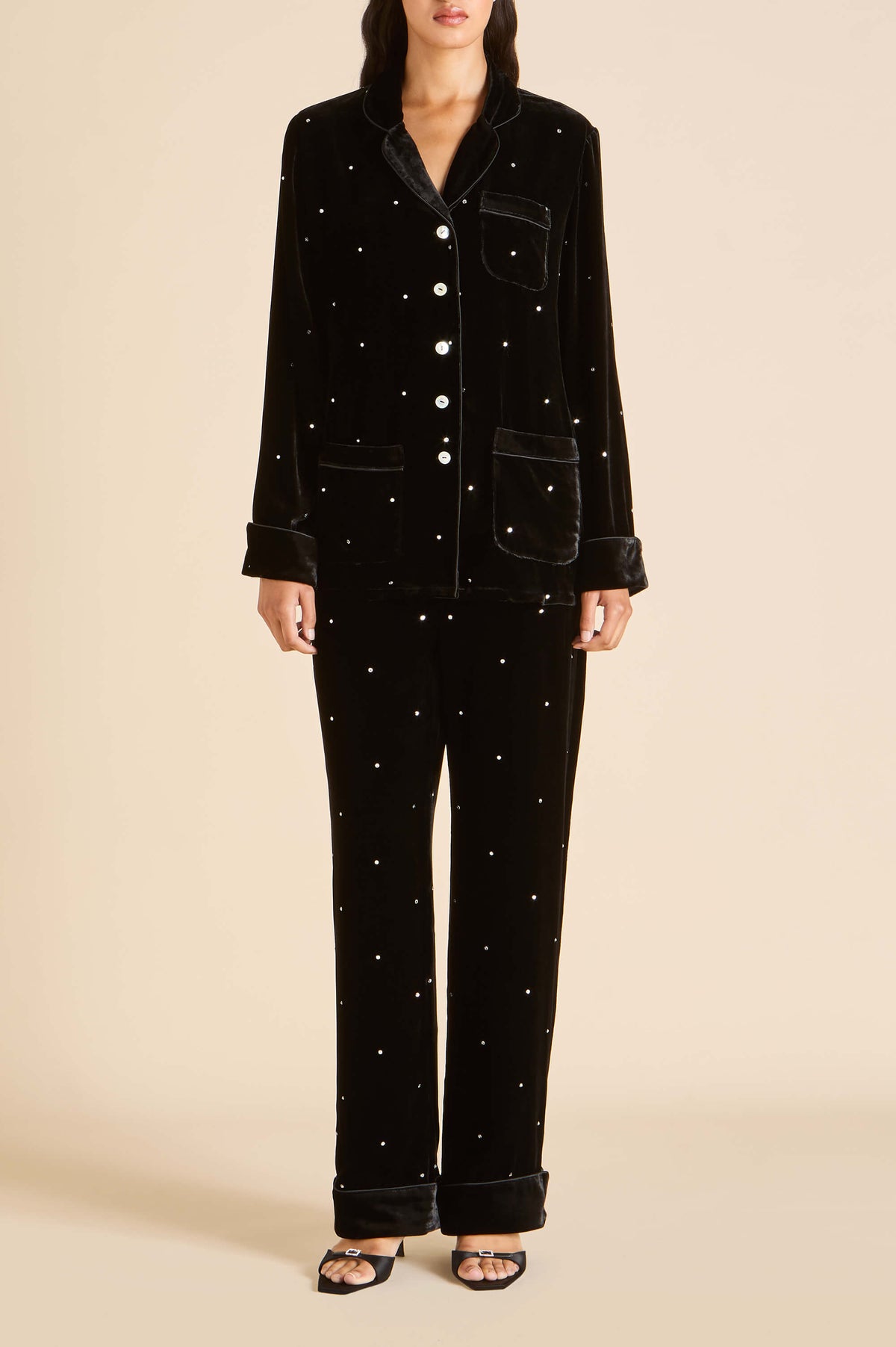 Coco Teese Black Crystal Pajamas in Silk Velvet