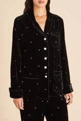 Coco Teese Black Crystal Pajamas in Silk Velvet