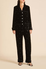 Coco Teese Black Crystal Pajamas in Silk Velvet