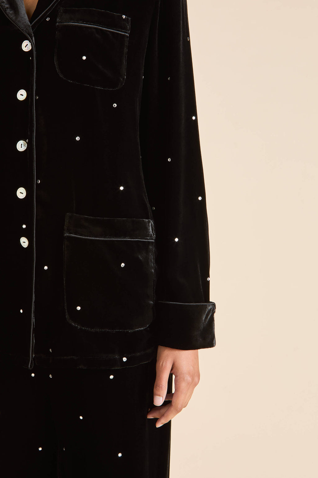 Coco Teese Black Crystal Pajamas in Silk Velvet