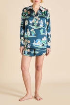 Ebba Giotto Green Plate Pajamas in Silk Satin