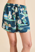 Ebba Giotto Green Plate Pajamas in Silk Satin