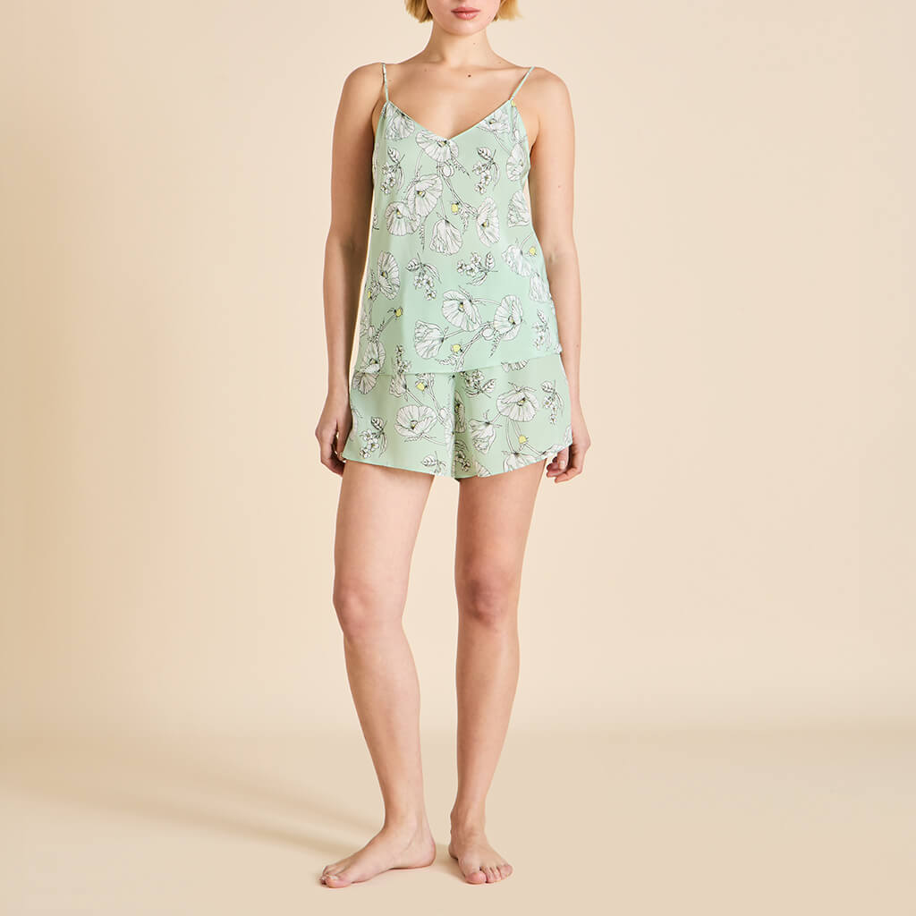 Elle Delfina Green Floral Camisole Set in Silk Crêpe de Chine