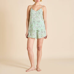 Elle Delfina Green Floral Camisole Set in Silk Crêpe de Chine