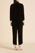 Fifi Valentina Black Crystal Fringe Pajamas in Silk Velvet