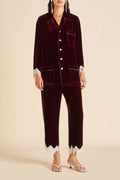 Fifi Victoria Red Crystal Fringe Pajamas in Silk Velvet